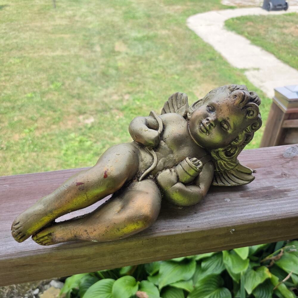 Vintage Gold Gilt Cherub Angel Wall Sculpture 13.5"Putti Hollywood Regency Decor